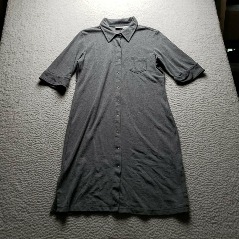 Newport News Shirt Dress Womens 18 Gray Solid Half Sleeve Collared Button Front